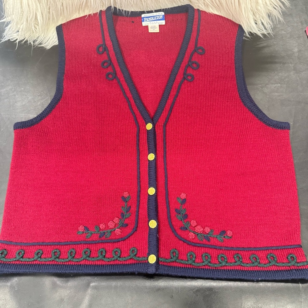 Vtg Pendleton Plus 2X Wool Sweater Vest Floral Gmacore Retro Fall/Winter Staple